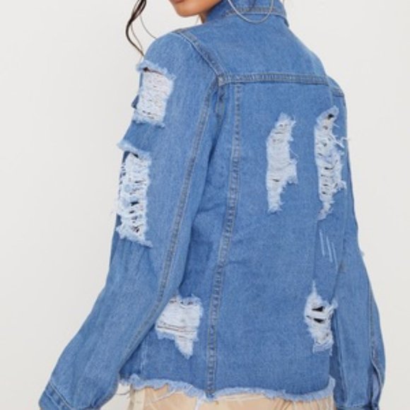 PrettyLittleThing Abegaila Distressed Oversized Jacket - Picture 2 of 5